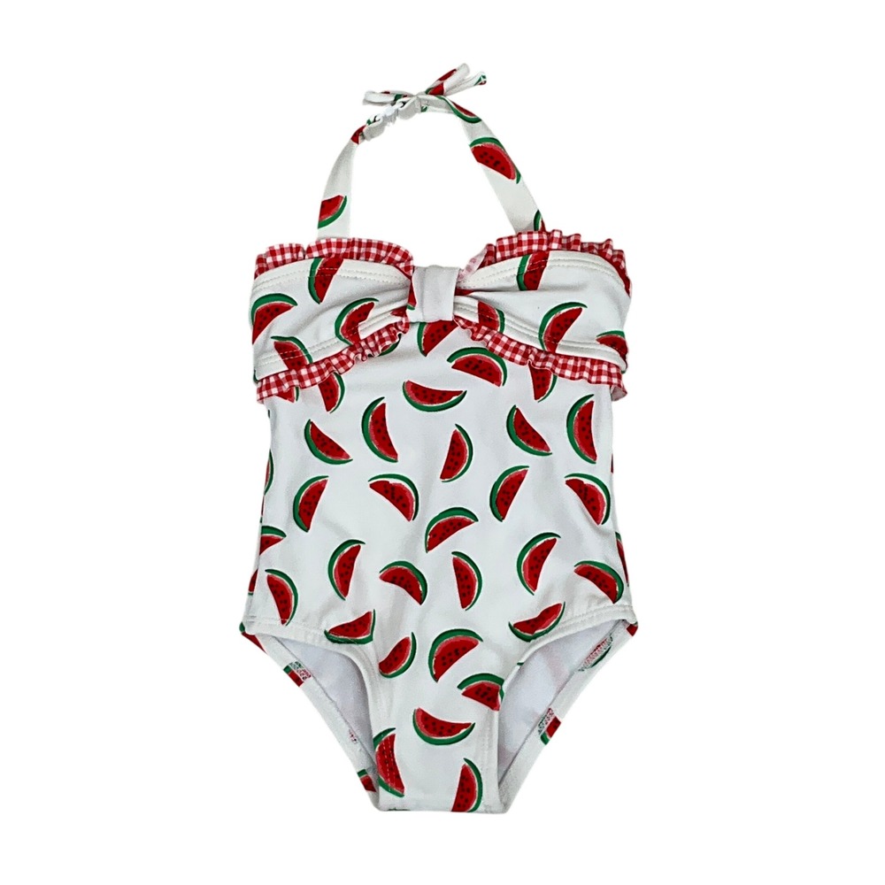 Janie and Jack Swimsuit Baby Girls 3-6M White Watermelon‎ Ruffle One Piece NEW